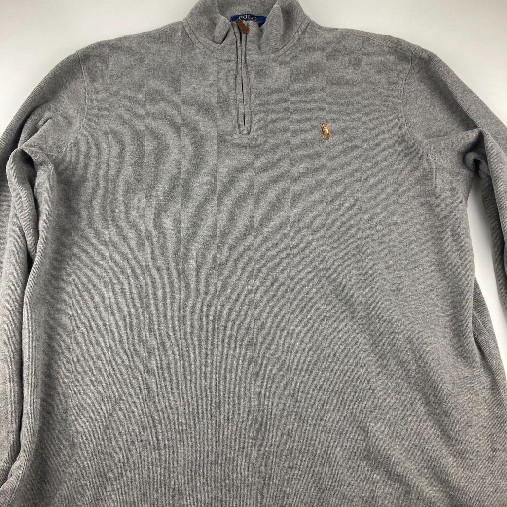 Polo Ralph Lauren Men M Gray Estate Rib 1/4 Zip Pullover Sweater Pony Cotton